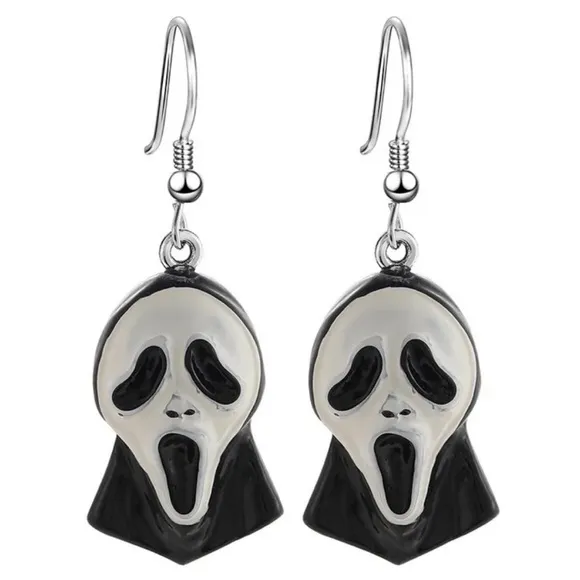 NWOT Scream Halloween Ghostface Scary Gothic Iconic Horror Hook Dangle Earrings Black - Image 7