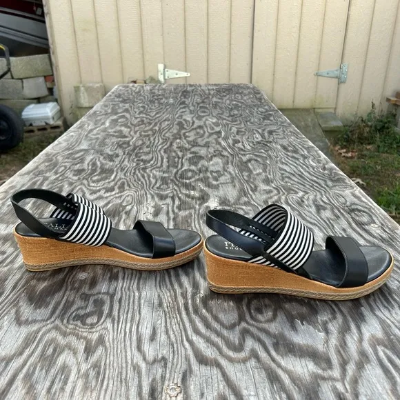 𝅺ITALIAN‎ Shoemakers Shoes Wedge black white spring summer Strappy stripe - Image 5