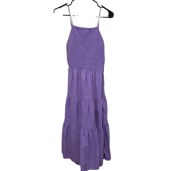 Universal Thread Purple Smocked Tiered Midi Dress‎ Back Cutout Womens Size M - Image 3