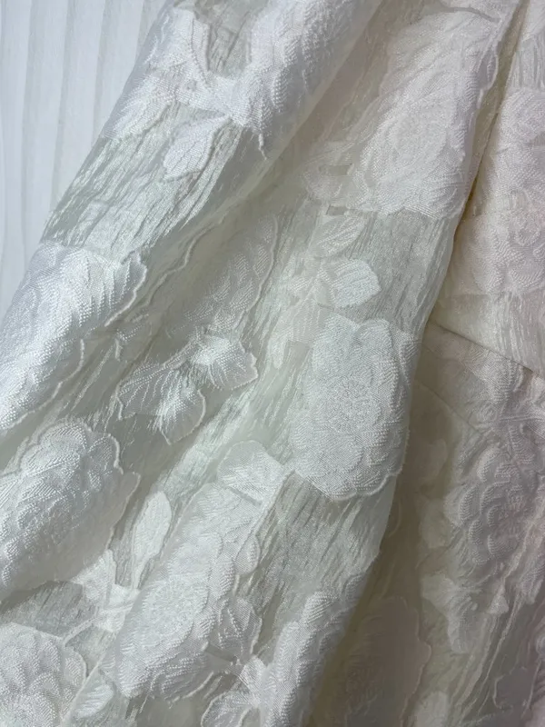 Mable XL Ivory Floral Jacquard Mini Dress Puff Sleeve Cottagecore Romantic - Image 3