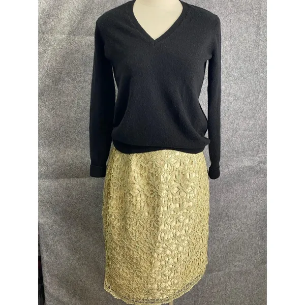 GMI Gold Lace Overlay Skirt Women's Size 12 Pencil Lined Career - Image 5