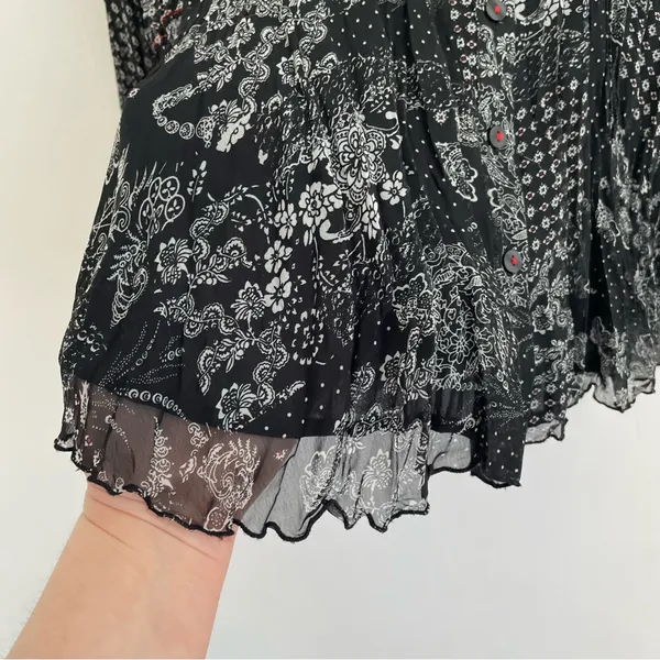 COLDWATER CREEK Black White Patchwork Floral Crinkle Button 3/4 Sleeve Blouse S - Image 9