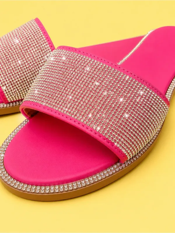 Women's Rhinestone Crystals Flat Sandals in hot pink/fuchsia. Size 9.5 TTS - Image 2