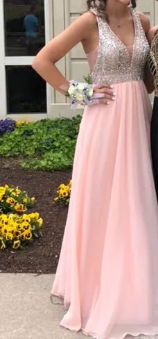 Faviana Pink and Silver Prom Dress - Image 4