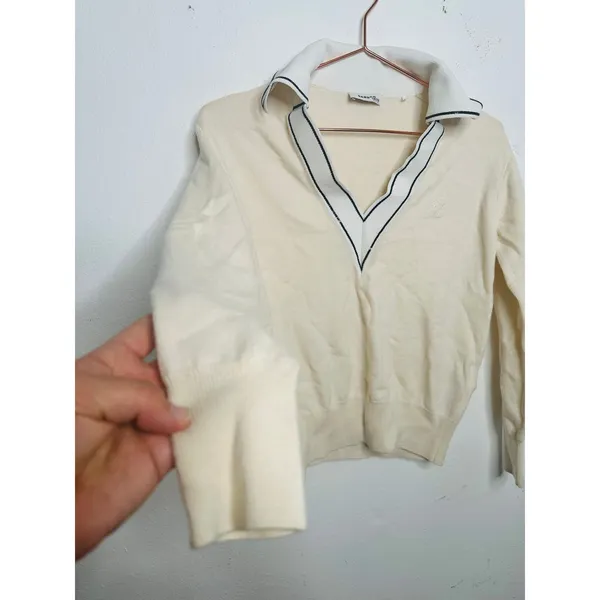 SANDRO Off-White Wool Knit Long Sleeve Retro Prep Alizia Sweater Size Small - Image 3
