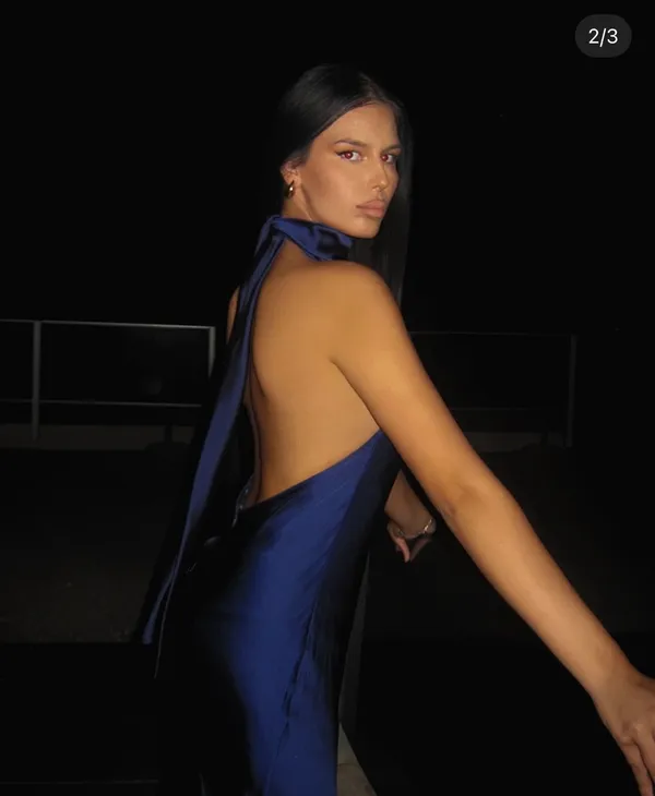 Zara maxi dress satin slip gown Elegant blue Halter formal party wedding prom - Image 10