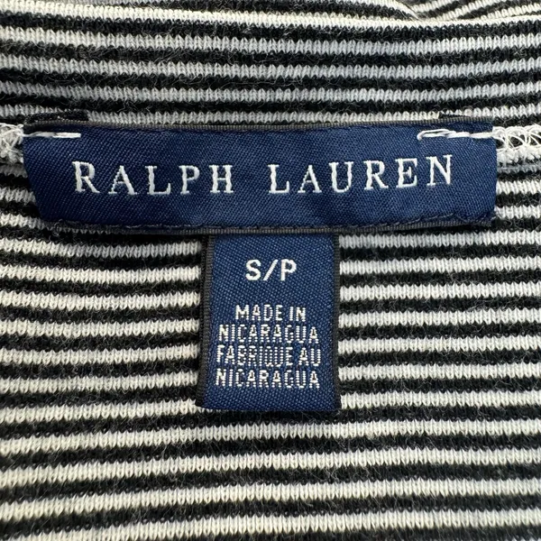Ralph Lauren Striped Crew Neck T-Shirt Black White Pony Logo Womens Small Preppy - Image 4