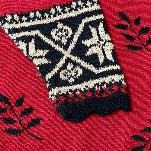 Vtg 90s Sweater‎ Womens Small Red Leaves Scalloped Hem USA Grandmacore Cabincore - Image 6