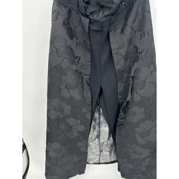 Venus Black Floral Jacquard Strapless Jumpsuit with Overskirt‎ Sequin Size 16 - Image 5