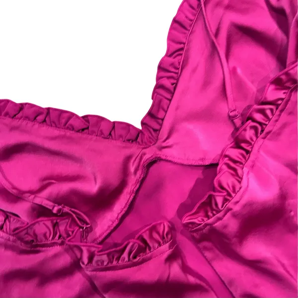 H&M Mini Baby Doll Slip Dress Ruffles Flowing Y2K Boho Satin Fuchsia SZ XL - Image 5