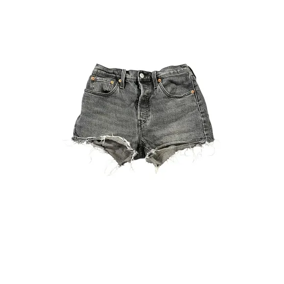 Levis 501 Size 27 Shorts High Rise Button Fly Denim Shorts‎ Washed Black Gray - Image 4
