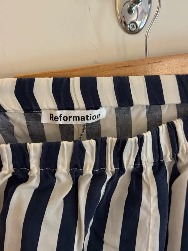 Reformation Striped Shorts Linen Blue White - Image 2