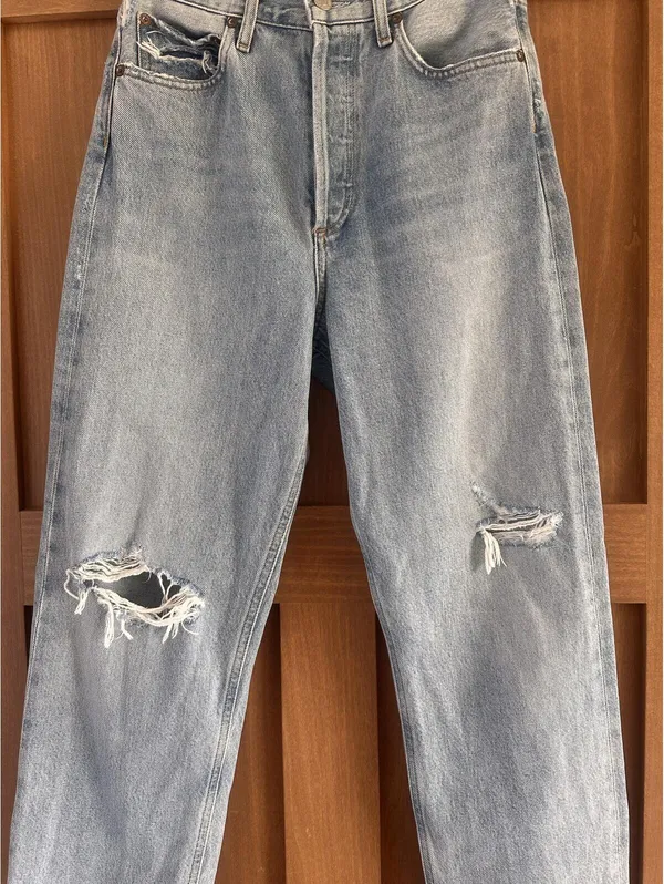AGOLDE 90's Mid Rise Loose Fit in Captured Wash Distressed Button Fly Women’s 24 - Image 4