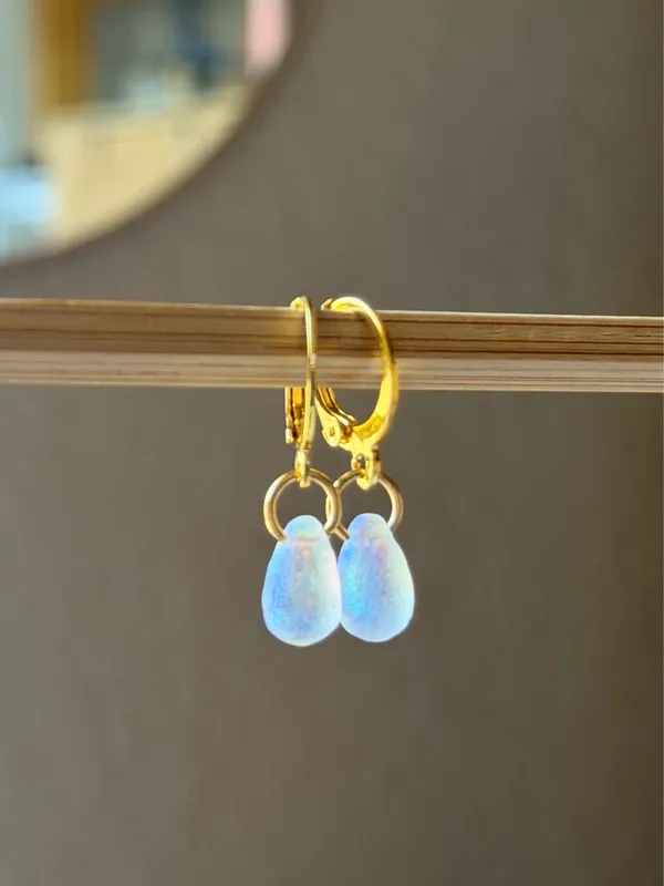 Handmade mini teardrop Czech glass simple minimalist earrings🤍 - Image 4