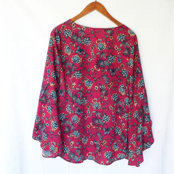 Pink Owl | Floral Patterned Bell Sleeve Blouse - Image 2