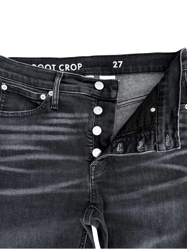 J Crew Washed Out Black Raw Hem Button Fly 9” Billie Demi Boot Cut Crop Jeans 27 - Image 2