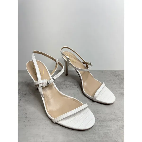 Sam Edelman Sandals Womens Size‎ 8 White Croc Embossed Faux Leather Beachy Heels - Image 3