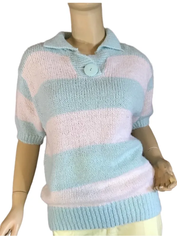 Vintage 1980'S Jason Maxwell Blue And White Striped Sweater (L) - Image 2