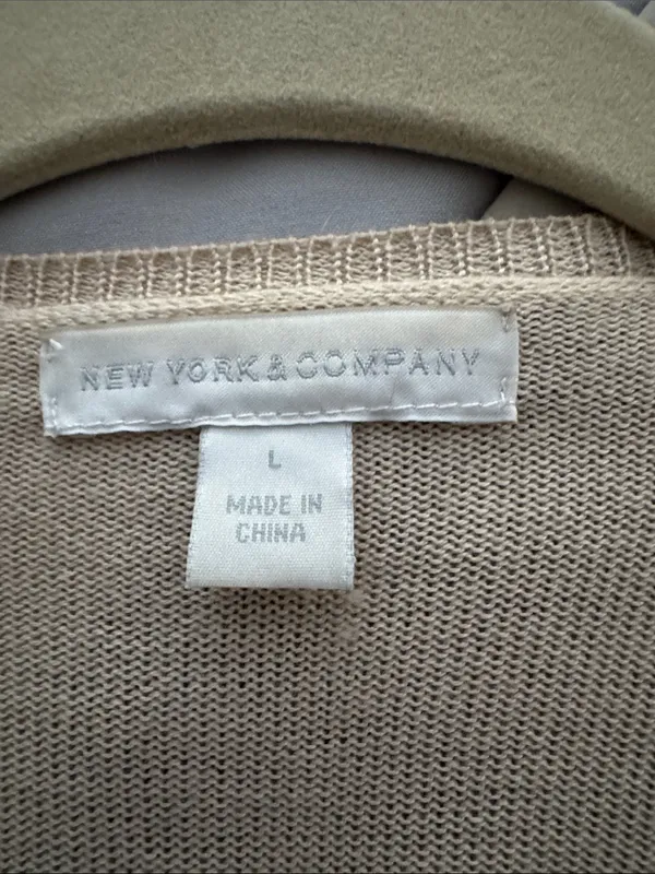 New York & Company Open-Front Draped Cardigan in Light Beige - Image 3
