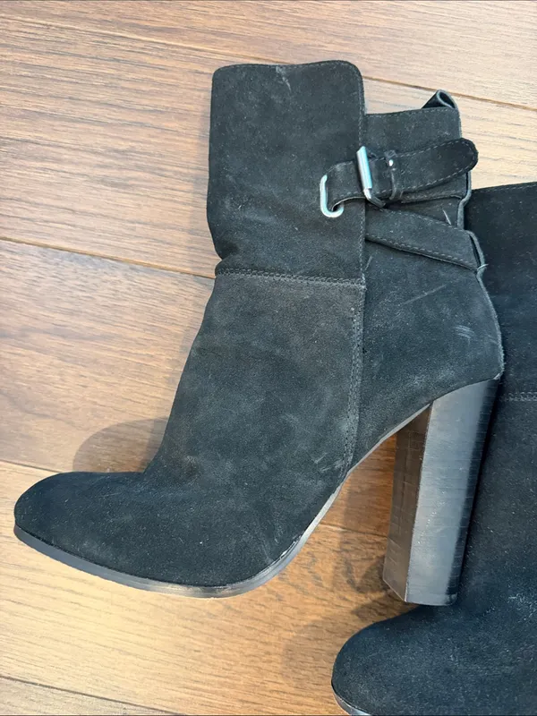 Dolce Vita Black Suede Mid-Calf Heeled Boots with Buckle Size 9 - C8-069 - Image 5