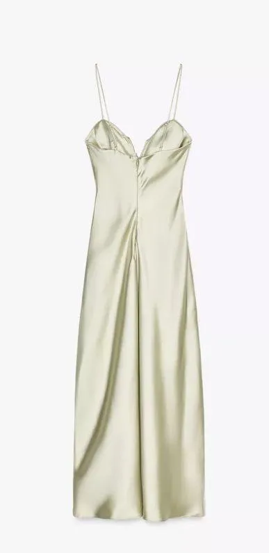 Zara dress maxi midi gown evening wedding party satin olive green corset - Image 8