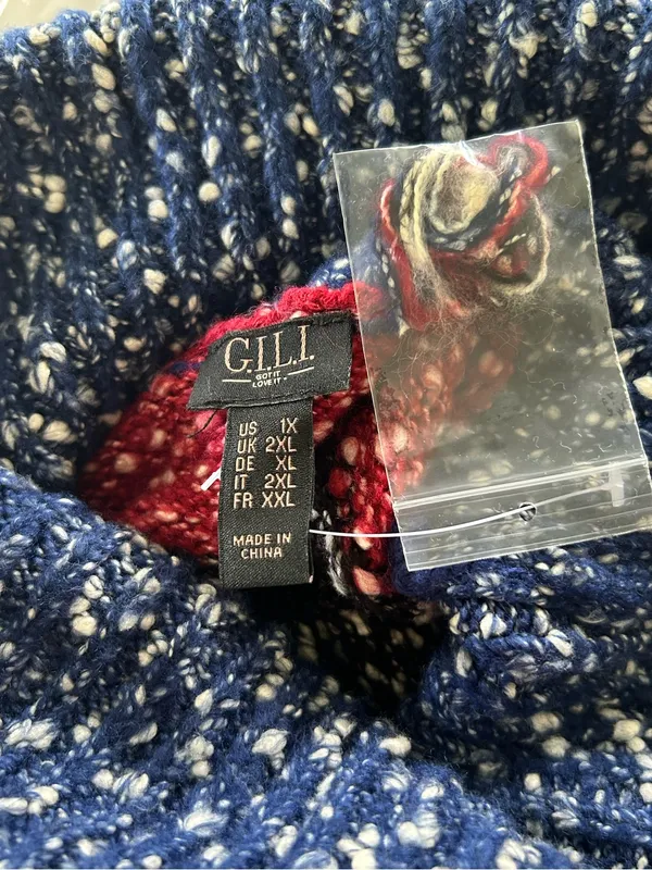 G.I.L.I. New!Chunky Soft Cowlneck Sweater Red Navy Black & Cream Soft Size 1X - Image 9