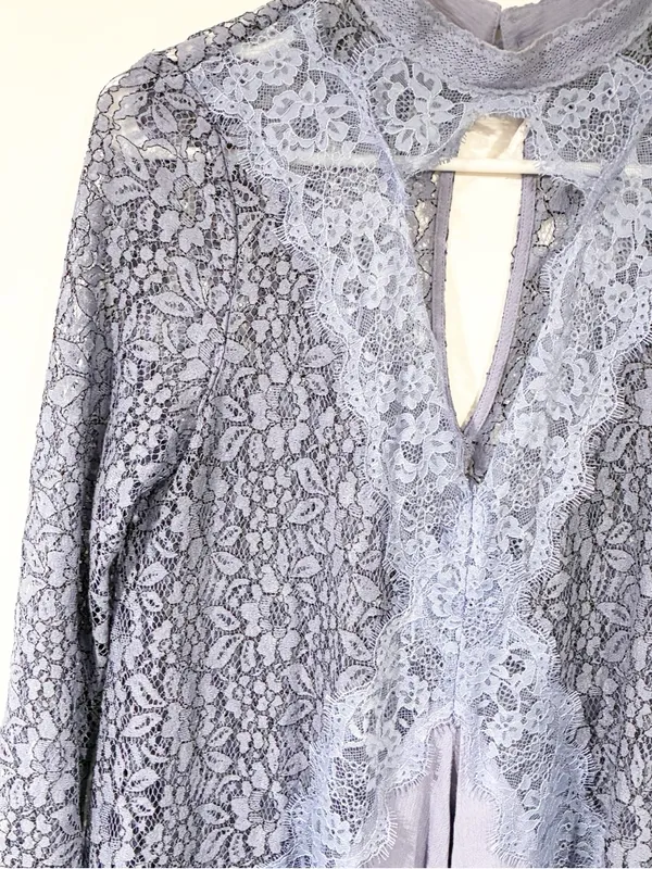 FREE PEOPLE TELL TALE MOCK CUTOUT LACE TUNIC MINI DRESS Light Purple Size Small - Image 2
