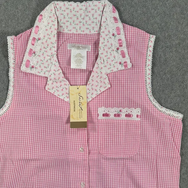 Secret Treasures Gingham Pajama Top Women's Small Pink Cottagecore Sleeveless - Image 2
