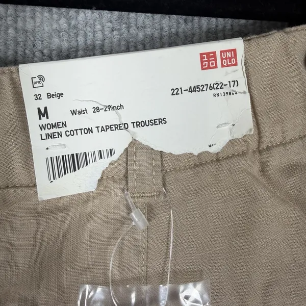 Uniqlo Size-M Womens Tapered Trousers Pants Linen Cotton Slash Pocket - Image 3
