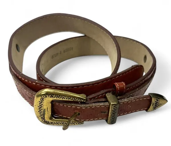 Vintage Crumrine Belt Buckle Leather Hand Tooled Brass Western Unisex S Small - Image 2