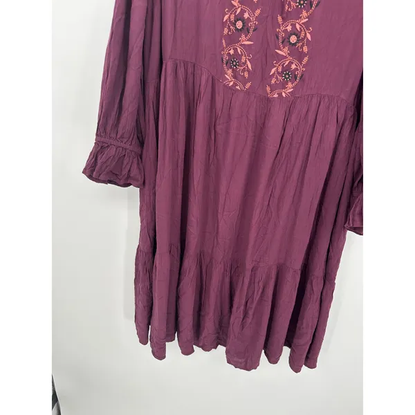 Knox Rose Midi Dress Size 2X Burgundy‎ Embroidery Boho Peasant Fall Cottagecore - Image 3