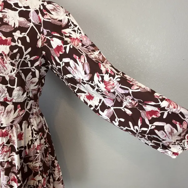 Chelsea28 Womens Floral Tiered Long Sleeve Mini Dress Size M Brown Floral Pocket - Image 3