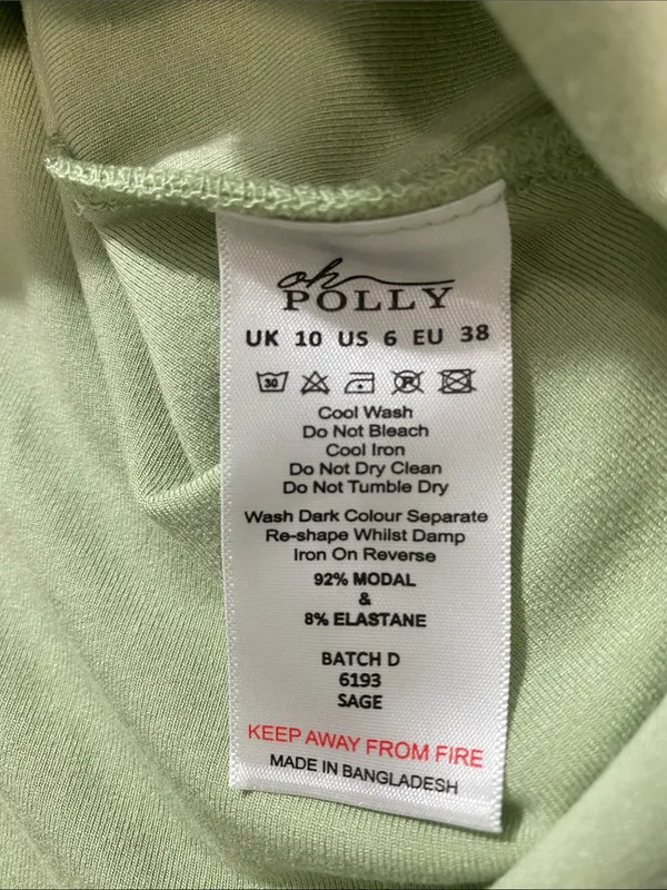 Oh Polly Light Green Square Neck Mini Dress Size Us6 92% Modal 8% Elastane - Image 10