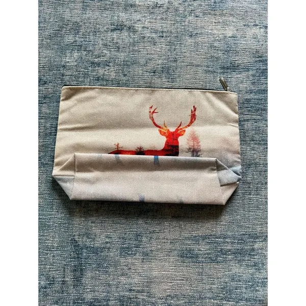 Watercolor Buck Deer Shadow Cotton Canvas Small Makeup Bag Travel Toiletry Pouch - Image 2