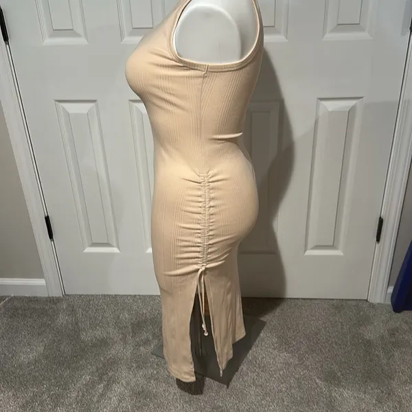 Aerie Ribbed Sleeveless Beige Midi Dress with side slit size small‎ - Image 6