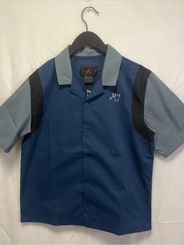 Jordan Blue Button Down Shirt‎ with White Embroidered Air Jordan Script - Image 7