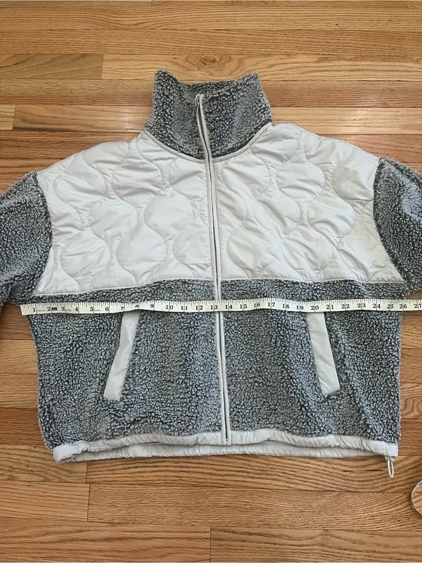 Abercrombie Gray Sherpa fleece Jacket Large Full Zip Cozy Teddy - Image 5
