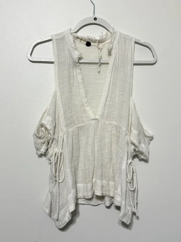 Free People One Gauze Indus Cold Shoulder Blouse Size Small Boho White Top - Image 2