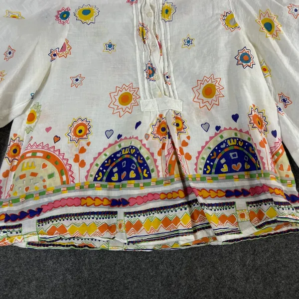 Maeve Anthropologie Celestial Print Cotton Bell Sleeve Blouse White Multi XS - Image 11