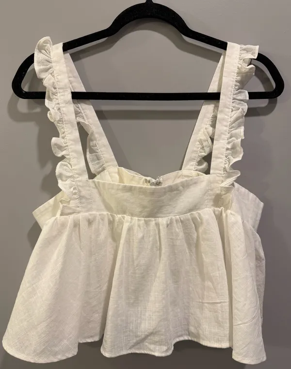 Petal & Pup Raye Ruffle Strap Bow Tie Back Cropped Top White - Image 5