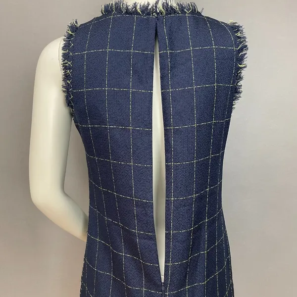 Julia Jordan Dress Shift Woven Navy Blue Decorative Buttons Sz 4 Raw‎ Edges Mini - Image 9