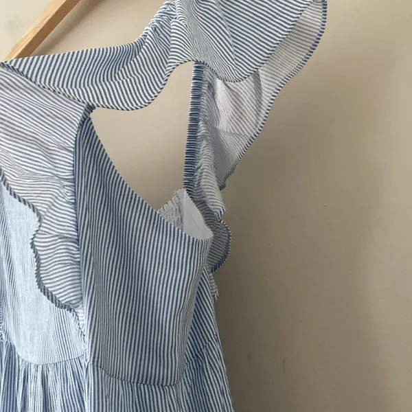 MinkPink‎ Aries Tiered Midi Dress In Blue/white Stripe Size M - Image 6