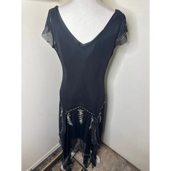 Vintage Y2K Fairy Goth Black Chiffon Beaded Midi Dress - Size 10 R&M Richards - Image 8