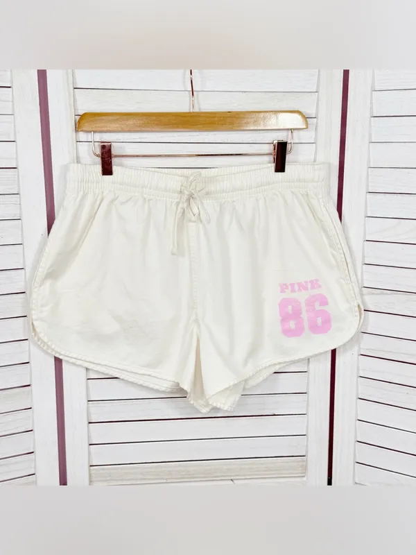 Pink by Victorias Secret Retro‎ Logo Athleisure Jogger Shorts Cream Pink Large - Image 12