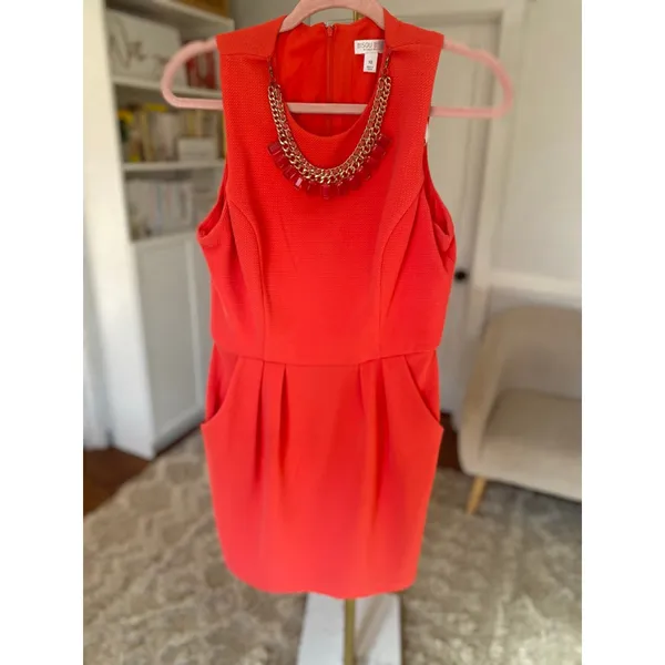 Bisou‎ Bisou Michele Bohbot Coral Mini Dress Quiet Luxury Cocktail Wedding Guest - Image 2