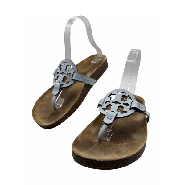 Tory Burch Miller Thong Sandals Light Blue Leather Logo Cork Footbed Women’s 8.5 - Image 8