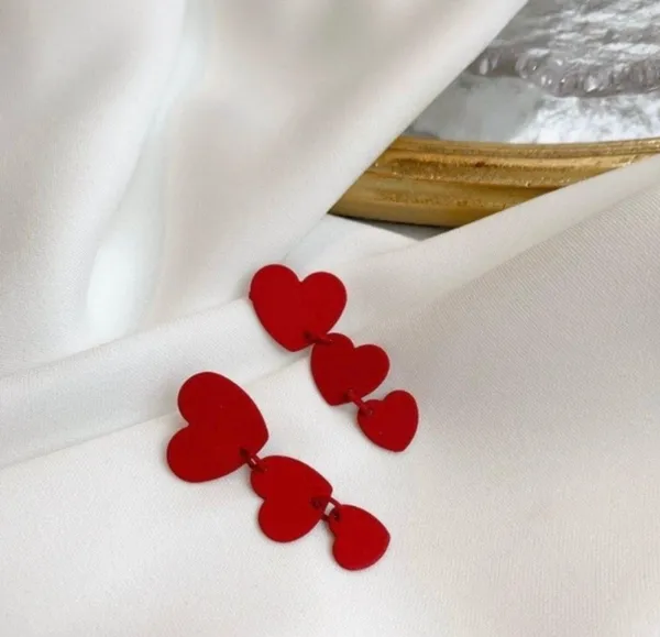 Women's Red Heart Love Tassel Drop Dangle Earrings - Image 2