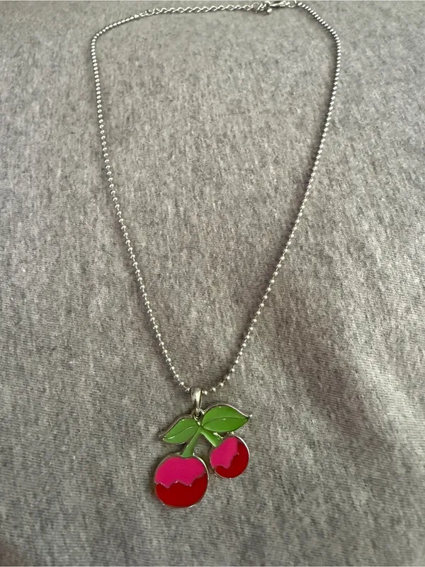 Cherry Pendant Necklace in Pink, Red and Green Pink - Image 4
