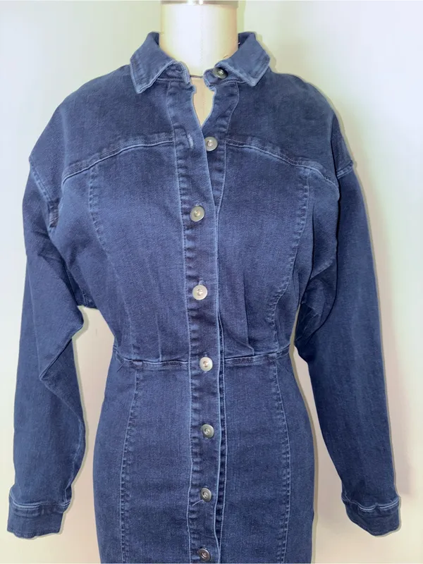 Free People Dark Wash Stretch Denim Mini Dress Size 2 - Image 7