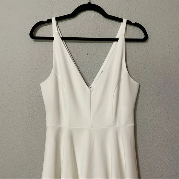 Lulus White V Neck Sleeveless Fit & Flare Mini Dress Womens M Bridal Prom Formal - Image 3